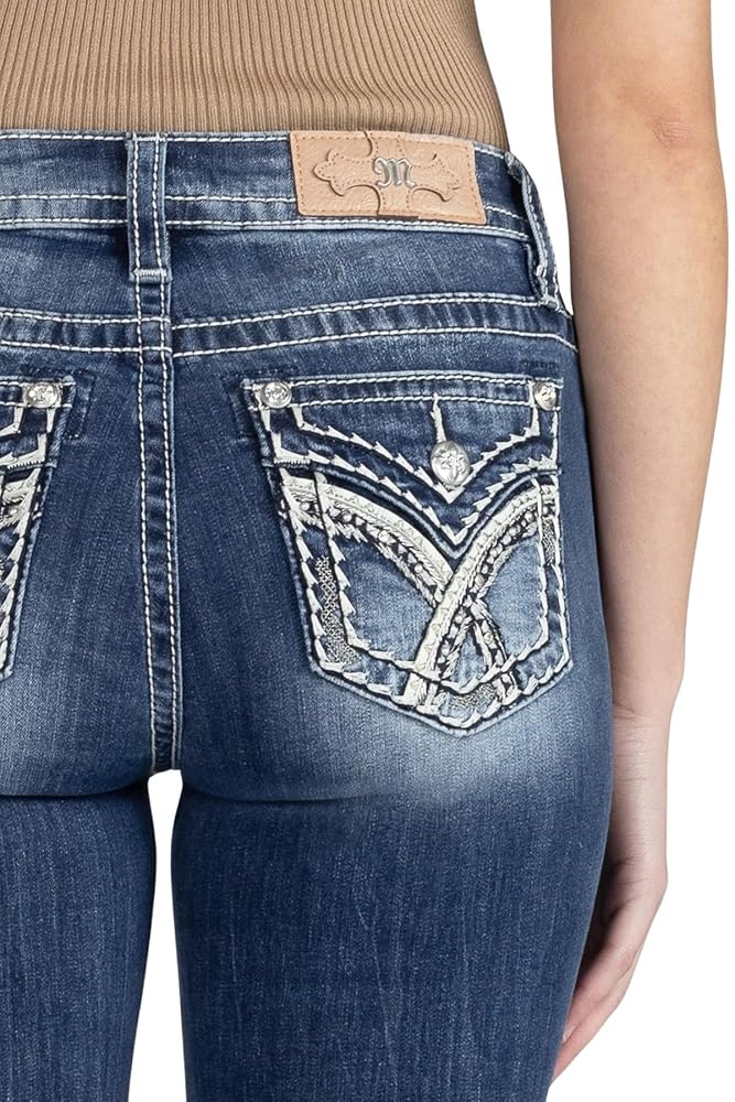 パンツ 00s body line cross studs flare denim Miss Me Women's Mid-Rise Silver Cross Stitch Flare Jeans